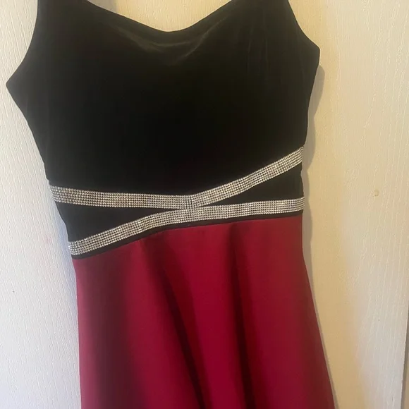 Dresses | Red And Black Dress With Silver Sequins Meshing Cutouts | Poshmark